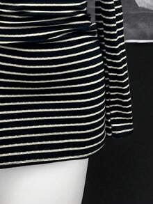SHEIN Unity Women's Fashionable Black And Gray Striped Long Sleeve Dress - Multicolor - View 4