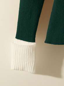 GlowEve New Fashionable Mixed Color Chic Versatile Knitted Sweater - Dark Green - View 3