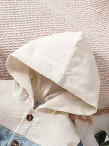 SHEIN Playful Pals 2pcs Baby Boy Solid Color Button Front Hoodie & Straight Pants Outfit