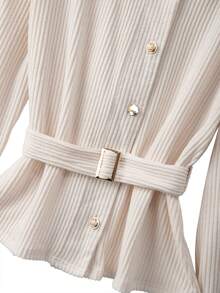 SHEIN PETITE CURVE Große Größen Set mit einfarbigem V-Ausschnitt, Langarm, Knopfverschluss und Rippstrick, 2-teilig - Aprikosenfarben - Übersicht 9