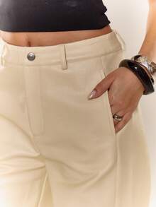 MUSERA Quần ống rộng giả da, cạp trung bình, gợi cảm, thích hợp đi chơi đêm, phong cách đường phố dễ thương, thanh lịch, mùa xuân, ngày lễ tình nhân, mùa hè, phong cách thường ngày - Màu be - Xem 5