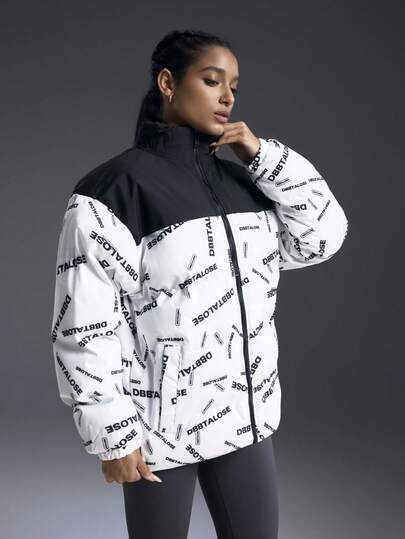 Powerista Chaqueta deportiva para mujer con forro térmico y parches con letras, para otoño/invierno