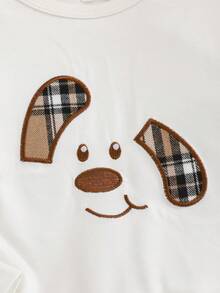 SHEIN 男婴休闲宽松圆领可爱卡通小狗印花长袖针织卫衣+宽松格子裤两件套，秋冬款 - 黑色 - 查看 5