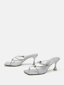 Sandalias De Tacón Alto Para Damas De Moda - Plateado - Ver 1