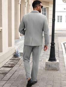 Manfinity Mode Plus Size Men's Business Commuter Suit Set(Blazer & Pants)Grey Suits For Men Slim Fit Wedding Classy Clothes Elegant Outfit, Formal, Ceremony - Light Grey - View 2