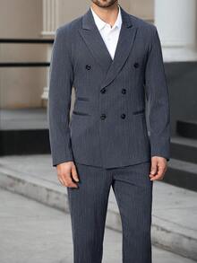 Manfinity Bizformal Herren Zweireihiger Anzug mit Revers & Hose Set - marineblau - Übersicht 4