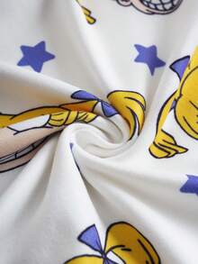 Nick 90s | SHEIN 少女卡通图案白色可爱休闲舒适长袖T恤和打底裤睡衣套装