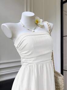 MainGRL Váy dài Bandeau trơn màu dành cho nữ, tối giản và thời trang - trắng - Xem 7