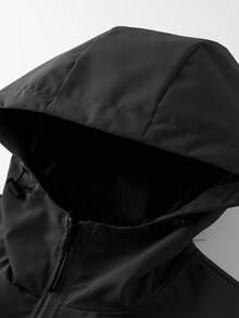 Gym Rark Men's Casual Versatile Strap Design Hooded Jacket With Small Print Design Hiking Jacket - Black - View 4