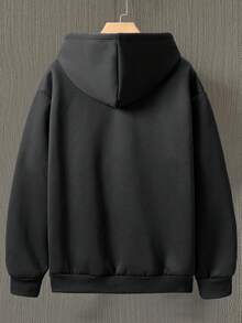 Manfinity Homme 男士字母印花长袖休闲卫衣纽约连帽衫，保暖内衬 - 黑色 - 查看 2