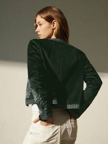 Aveloria Modichic Autumn New French High-End Embroidered Velvet Jacket - Army Green - View 2