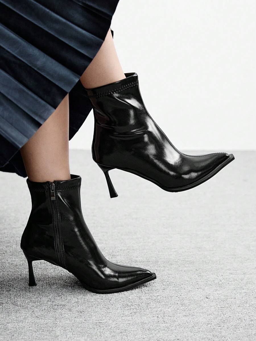 CUCCOO BIZCHIC Women's Pointed Toe Fashionable Daily Wear Versatile High Heel Ankle Boots For Christmas - Black - View 1