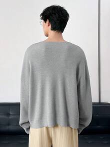 Manfinity BRENVOR Men's Oversized Crew Neck Drop Shoulder Long Sleeve Loose Pullover Waffle Knit Sweater, For Spring - Grey - View 6