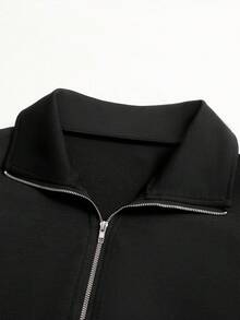 Airaco 2pcs Casual Solid Color Half Zip Drawstring Hem Sweatshirt Set - Multicolor - View 5