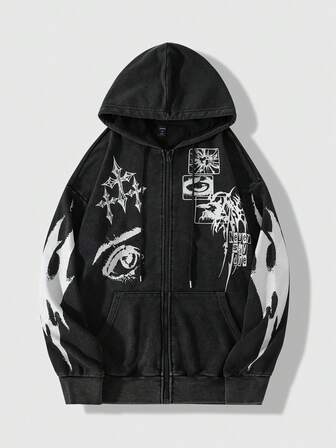 Street Life Sudadera casual de manga larga con cremallera y estampado de copos de nieve para hombres, para uso diario, escuela, otoño