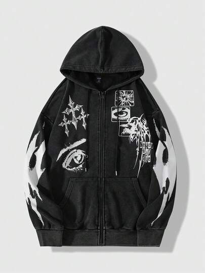 Street Life Sudadera casual de manga larga con cremallera y estampado de copos de nieve para hombres, para uso diario, escuela, otoño