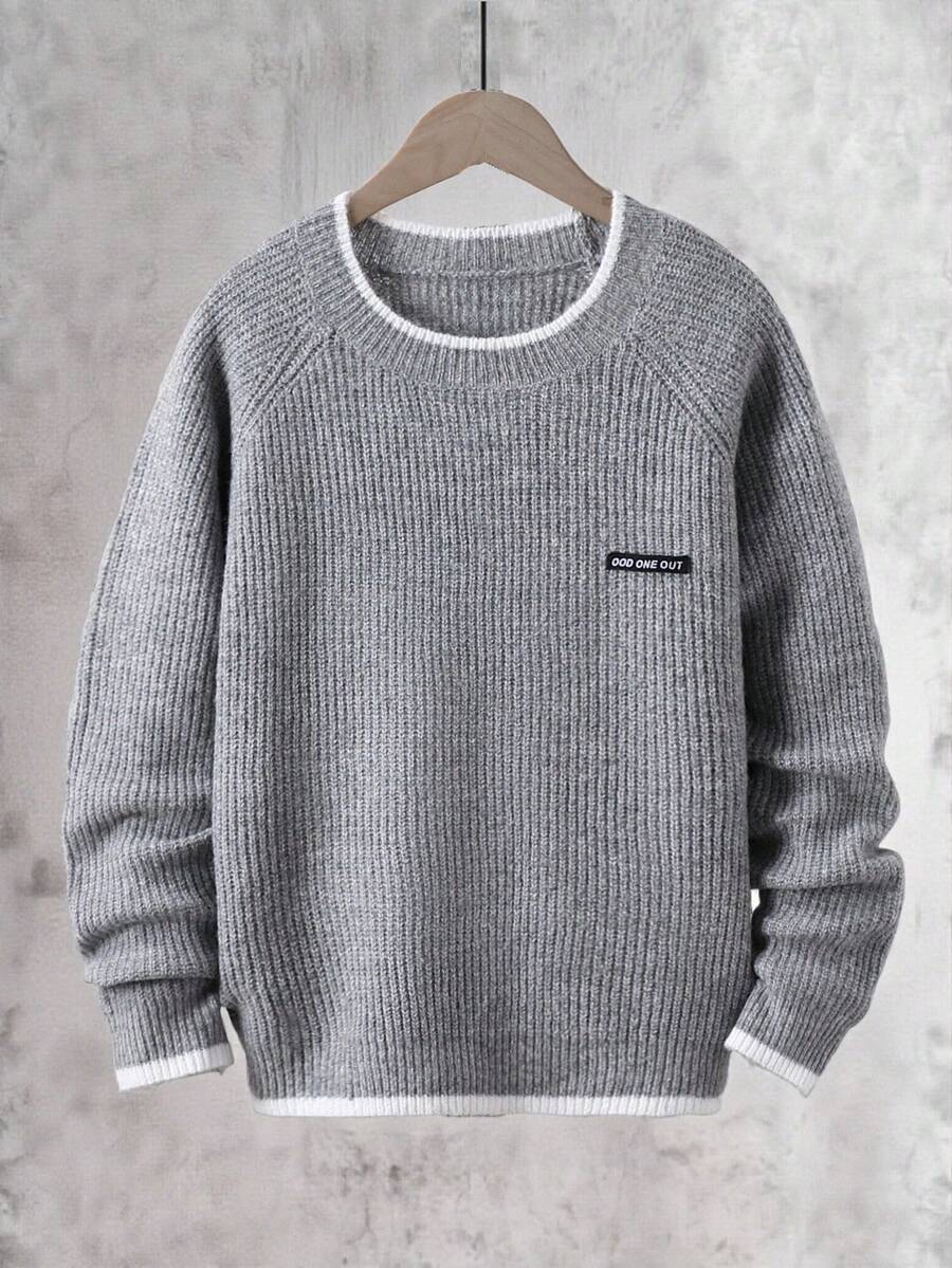 Vacaura Nouveau pull polyvalent à la mode et décontracté pour les garçons pré-adolescents - Gris - Voir 1