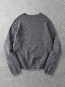 ROMWE MEN 男士任务十字图案圆领长袖提花针织毛衣 - 深灰色 - 查看 2