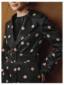 Anewsta Áo khoác trench coat nữ thời trang cao cấp thiết kế chấm bi tối giản cổ điển, phù hợp cho mùa thu, mùa đông, đi chơi, thanh lịch, trang trọng, tiệc tùng, sang trọng, năm mới, tốt nghiệp - màu đen - Xem 2