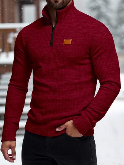 Manfinity Homme Camiseta casual de manga larga con diseño de cremallera para hombre