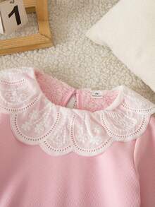 Genkimix Kids Young Girl' Cute Peter Pan Collar Ribbed Fluffy Crew Neck Pullover Sweatshirt, White, Casual Wear For Autumn/Winter - Multicolor - View 3