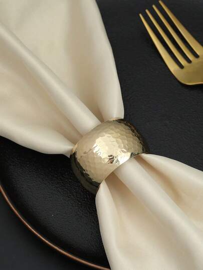 6pcs Simple High-End Metal Honeycomb Texture Napkin Rings For Festival, Gathering, Hotel Table Decoration