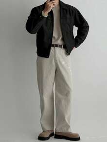 DAZY 男士纯黑色绒面羊毛夹克和外套，秋季，垃圾摇滚