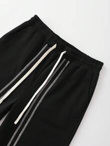 ROMWE MEN Street Life Men's Contrast Stitching Line & Letter Print Patchwork Sweatpants - Black - View 4