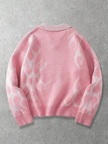 ROMWE MEN Prep Men's Casual Daily Letter Pattern Knitted Sweater, Autumn/Winter - Pink - View 2