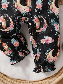 SHEIN Bộ 2 bộ đồ liền thân và băng đô trang trí nơ thanh lịch giản dị cho bé gái - màu đen - Xem 6