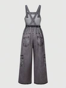 SHEIN ChillGRL 青少年女孩时尚星星印花针织吊带裤，适合学校季节的时尚街头服饰，适合春季、夏季、秋季、日常穿着 - 黑色 - 查看 2