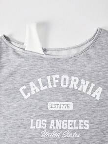 SHEIN ChillGRL 2 件套秋冬青少年女孩宽松设计不对称肩部拼色印花长袖上衣和阔腿裤套装，适合日常、通勤、休闲、度假、与朋友聚会、街头风格