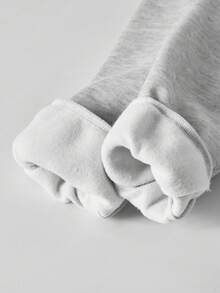 SHEIN ChillGRL 青少年女孩两件套春/秋/冬休闲立领字母图案运动衫和短裤 - 淺灰色 - 查看 6