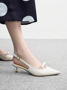 CUCCOO BIZCHIC 女士优雅尖头蝴蝶结镂空细高跟凉鞋，米色PU材质 - 米色 - 查看 4