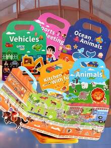 Wielokrotnego użytku książeczka z naklejkami wodoodporna, dwustronna, motywy ze zwierzętami, scenariusze sportowe, rozwój kreatywności, aktywność poznawcza dla dzieci 3+, przyjazna w podróży, zabawa, wypełniacze do skarpet świątecznych, pomysły na prezenty, rustykalny rdzeń, estetyczne must-have - Wielokolorowe - Zobacz 5