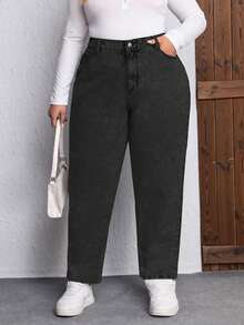 EMERY ROSE Quần jeans ống côn màu trơn, có túi, không co giãn, thường ngày, cỡ lớn, mùa đông - Màu xám đen - Xem 7