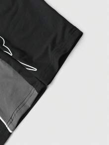 ROMWE MEN Street Life 男士休闲运动拼接长袖T恤 - 黑色 - 查看 3