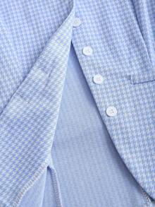 Sweetra Bộ đồ dệt kim cao cấp tối giản, cổ điển, thanh lịch dành cho nữ - Áo vest không tay và quần ống rộng ống đứng - Xanh và trắng - Xem 8