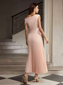 ZEYLAH Vestido plisado de hombro elegante para oficina de mujer - Rosa - Ver 3