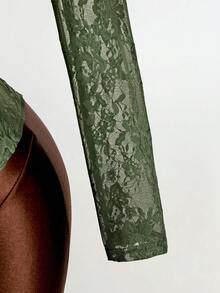 Mistrie Body sexy de manga larga con espalda descubierta y diseño calado - Verde Oscuro - Ver 8