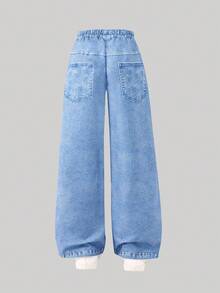 SHEIN ChillGRL Tween Girl Woven Letter Graphic Casual Straight Leg Non-Denim Pants