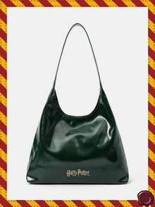 HARRY POTTER X SHEIN 女士时尚 PU 皮革蛇纹印花单肩包 - 墨綠色 - 查看 5