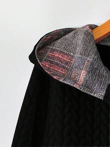 EMERY ROSE Veste à capuche casual en patchwork pour femmes grandes tailles