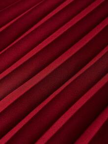 Ellevyn Váy xếp ly màu đỏ cho nữ, tay ngắn màu trơn, thiết kế bất đối xứng, khóa kim loại trang trí, thanh lịch để mặc hàng ngày và đi làm, đầu xuân - Màu Đỏ Sâu - Xem 12