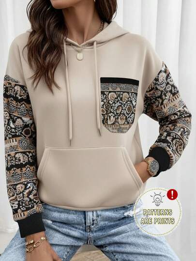 EMERY ROSE Women's Comfortable Autumn/Winter Sweatshirt, High-Quality Design, Suitable For Outdoor, Sports, Patterned, Casual Wear, Travel, Vacation, Bohemian Style Printed Long Sleeve Sweatshirt