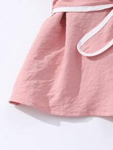 Tween Girls' T-Shirt Set, Black Designed Tank Top Set With White Trim, Waist Design Belt, Paired With Shorts, Simple Commuter Style For Summer - Pink - View 5