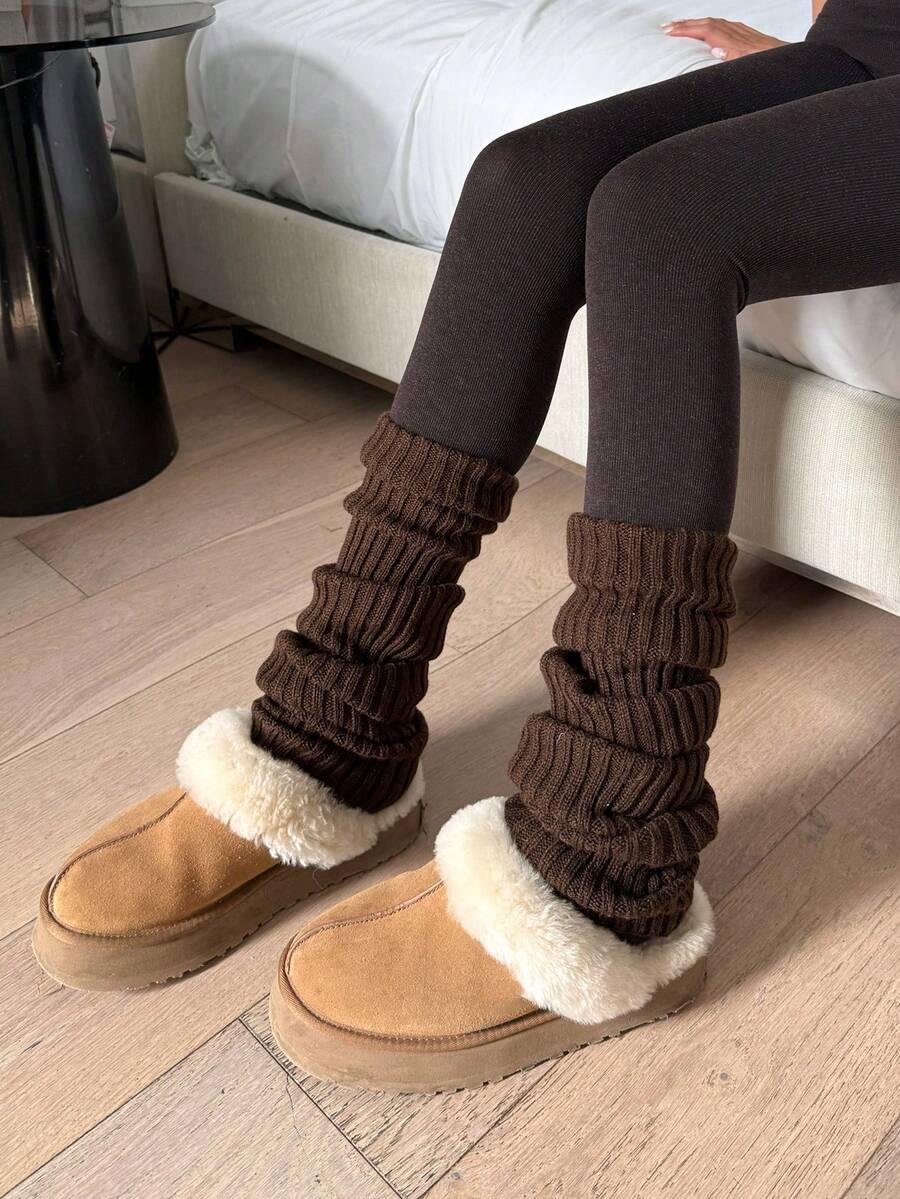 DAZY Quần bó đen mỏng, hiệu ứng làm thon chân, lót nhiệt, vẻ ngoài mờ đục, quần bó dày không có chân cho mùa thu/đông - màu nâu - Xem 1