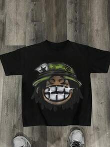 SHEIN Coolqubz Tween Boy Cartoon Character Print Round Neck Short Sleeve T-Shirt - Black - View 4