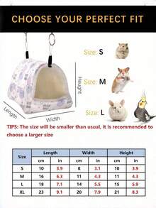 1件卡通印花毛绒全覆盖三角吊床睡袋，适用于鹦鹉、仓鼠、小型宠物鸟类，秋冬季适用