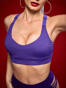 Menodora SHEIN Sport 女士可调节肩带纯色日常健身运动文胸 - Bold Plum - 查看 5